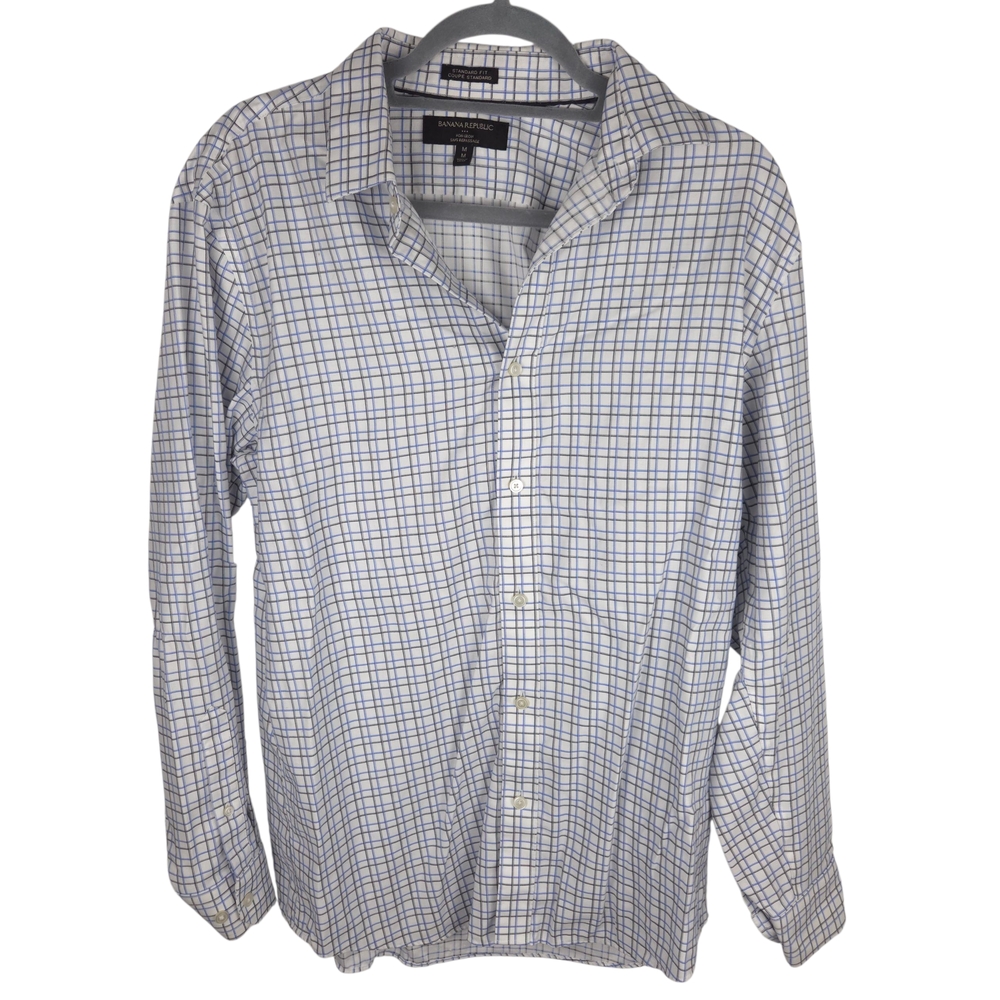 Banana Republic White and Blue Plaid Shirt